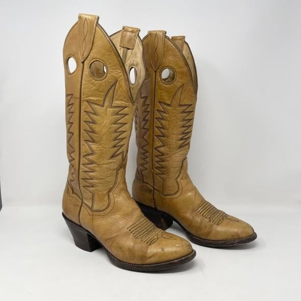 VTG Panhandle Slim Tall Western Boots Wms 7.5D Tan Leather Cowgirl NFR Rodeo